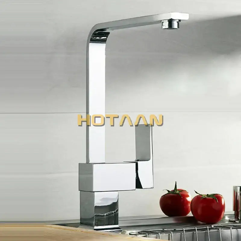 Modern chrome brass square swivel kitchen faucet mixer high arc spout