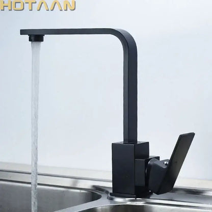 Modern chrome brass square swivel kitchen faucet mixer high arc spout