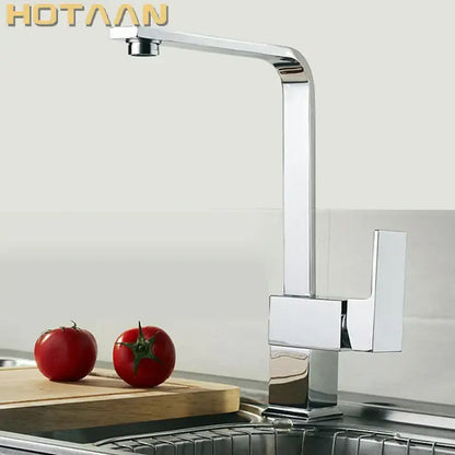Modern chrome brass square swivel kitchen faucet mixer high arc spout