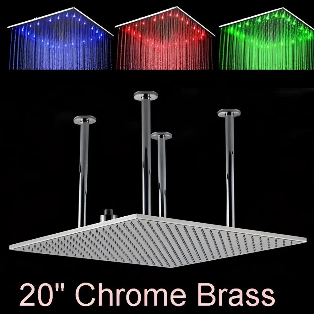 Modern chrome & brushed nickel led rainfall shower head bathroom