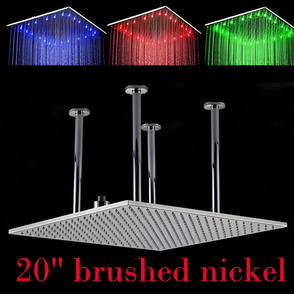 Modern chrome & brushed nickel led rainfall shower head bathroom