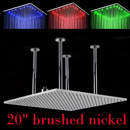 Modern chrome & brushed nickel led rainfall shower head bathroom