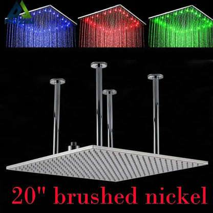 Modern chrome & brushed nickel led rainfall shower head bathroom