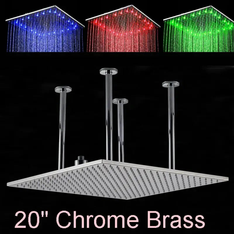 Modern chrome & brushed nickel led rainfall shower head bathroom