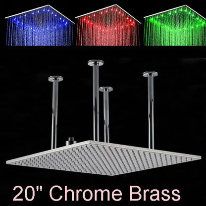 Modern chrome & brushed nickel led rainfall shower head bathroom