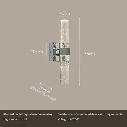 Modern chrome bubble crystal led wall lamp for bathroom living room