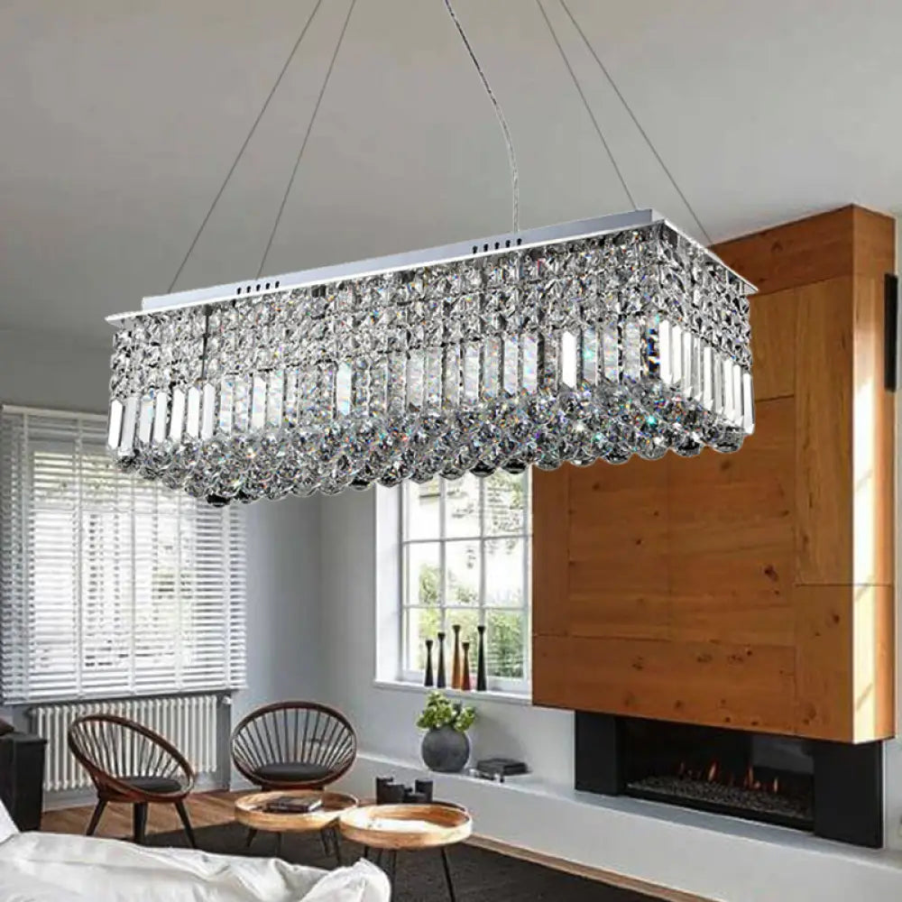 DecorBites™ Modern Chrome Chandelier with Crystal Shade - 8 Light Rectangle Ceiling Fixture for Living Room
