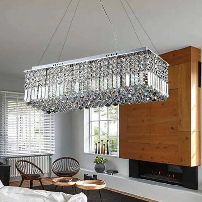 DecorBites™ Modern Chrome Chandelier with Crystal Shade - 8 Light Rectangle Ceiling Fixture for Living Room