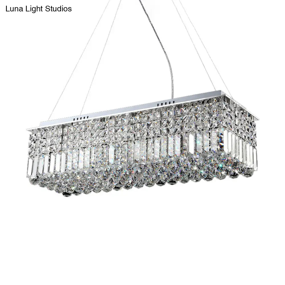 DecorBites™ Modern Chrome Chandelier with Crystal Shade - 8 Light Rectangle Ceiling Fixture for Living Room