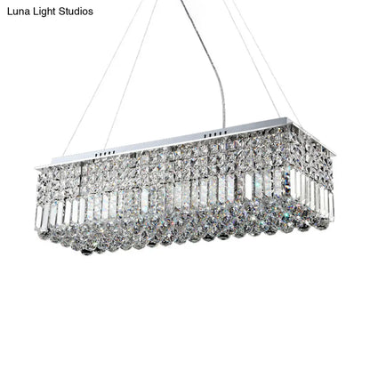 DecorBites™ Modern Chrome Chandelier with Crystal Shade - 8 Light Rectangle Ceiling Fixture for Living Room