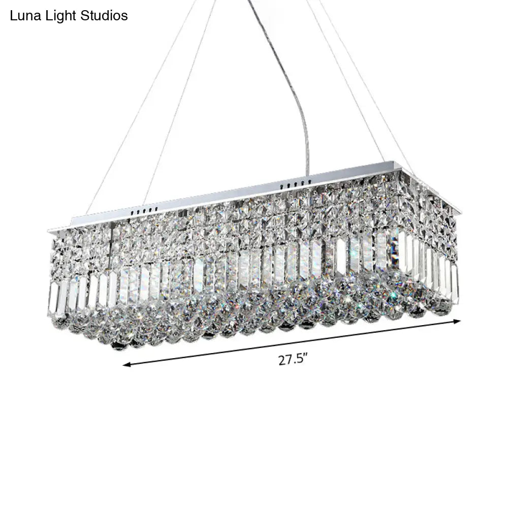 DecorBites™ Modern Chrome Chandelier with Crystal Shade - 8 Light Rectangle Ceiling Fixture for Living Room