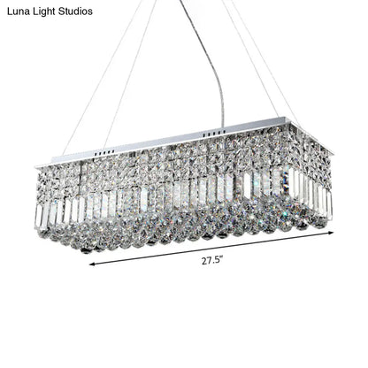 DecorBites™ Modern Chrome Chandelier with Crystal Shade - 8 Light Rectangle Ceiling Fixture for Living Room