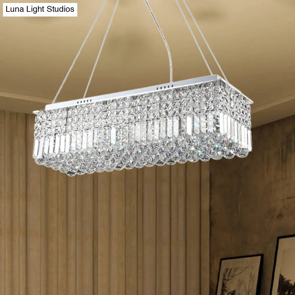 DecorBites™ Modern Chrome Chandelier with Crystal Shade - 8 Light Rectangle Ceiling Fixture for Living Room