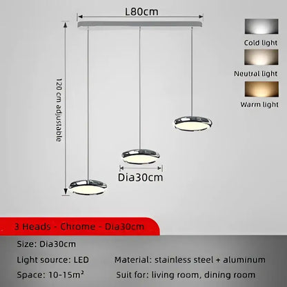 Modern chrome circular dining pendant led light kitchen fixture