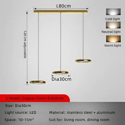 Modern chrome circular dining pendant led light kitchen fixture