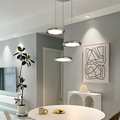 Modern chrome circular dining pendant led light kitchen fixture