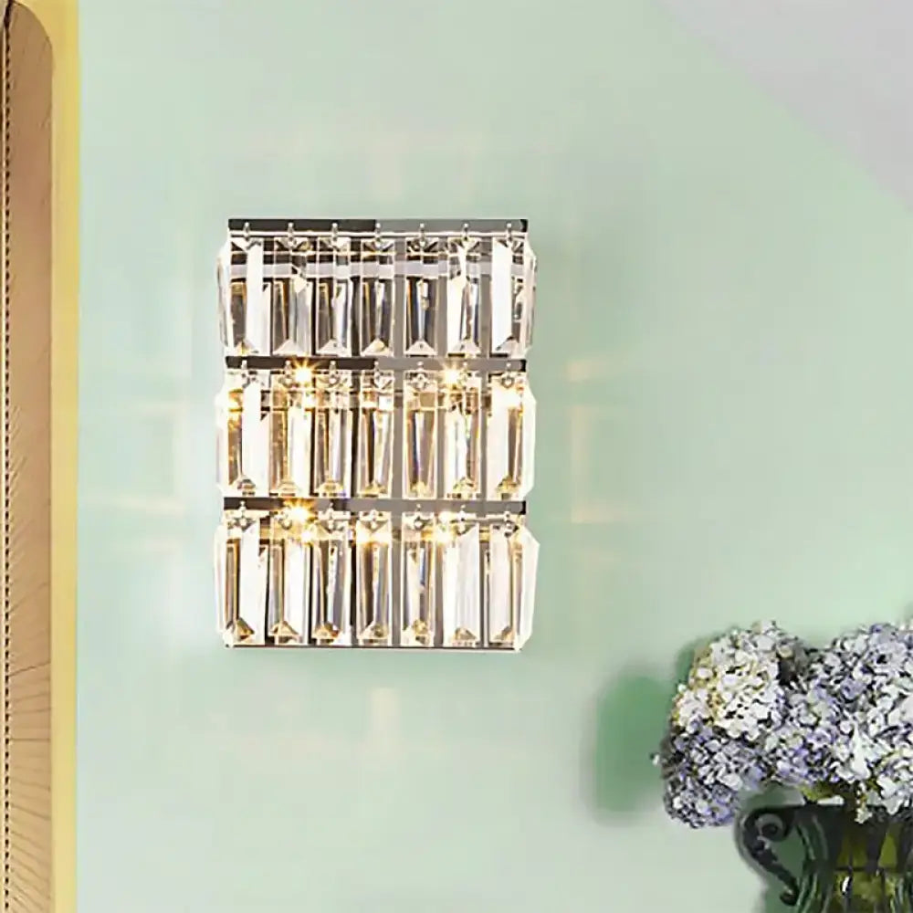 Modern chrome clear crystal wall lamp – bedroom rectangle sconce