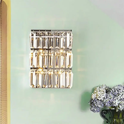 Modern chrome clear crystal wall lamp – bedroom rectangle sconce