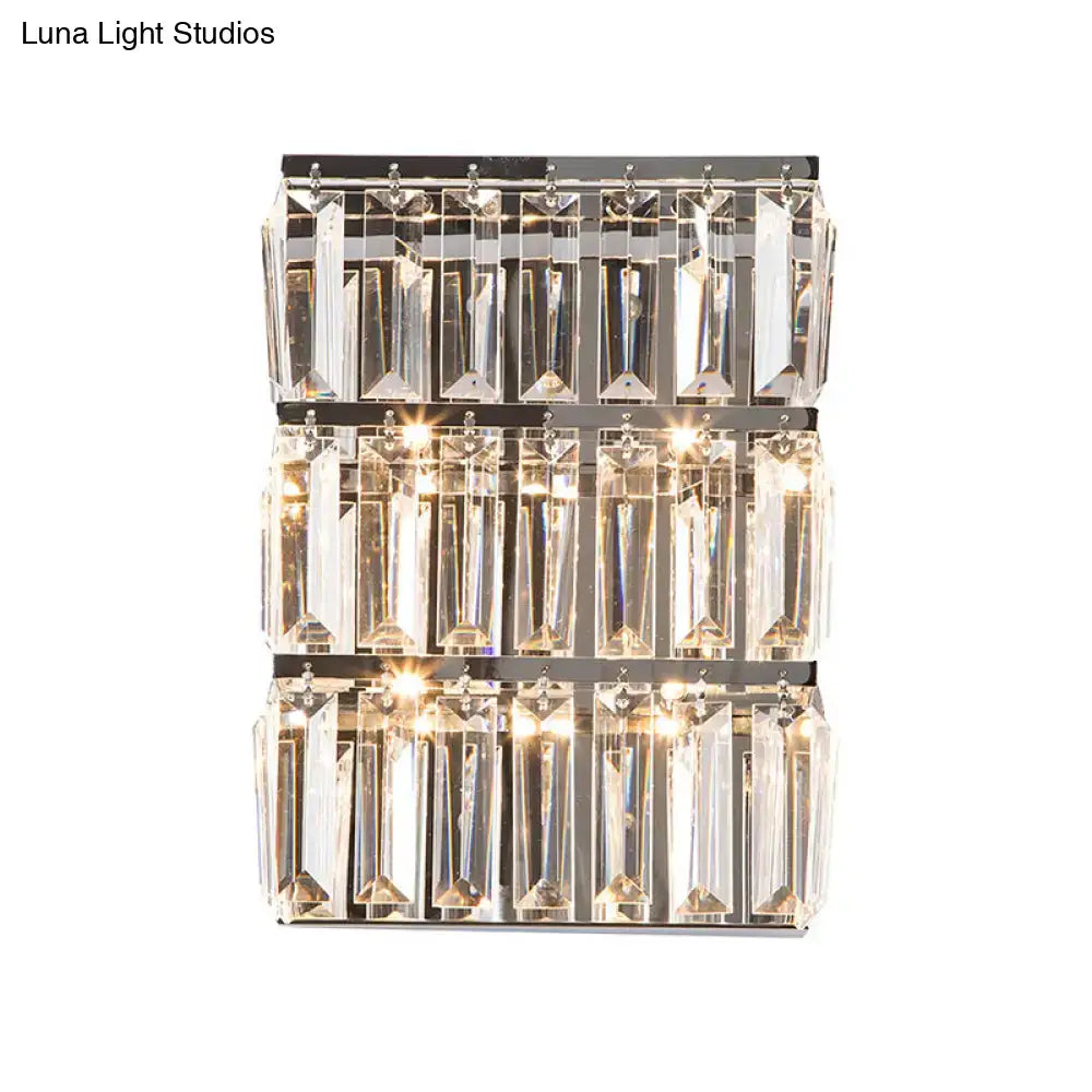 Modern chrome clear crystal wall lamp – bedroom rectangle sconce