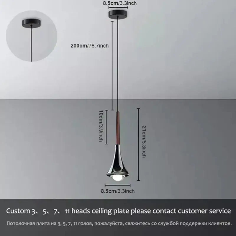 Modern chrome conical led rain pendant lamp bedroom light