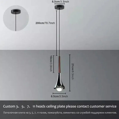 Modern chrome conical led rain pendant lamp bedroom light