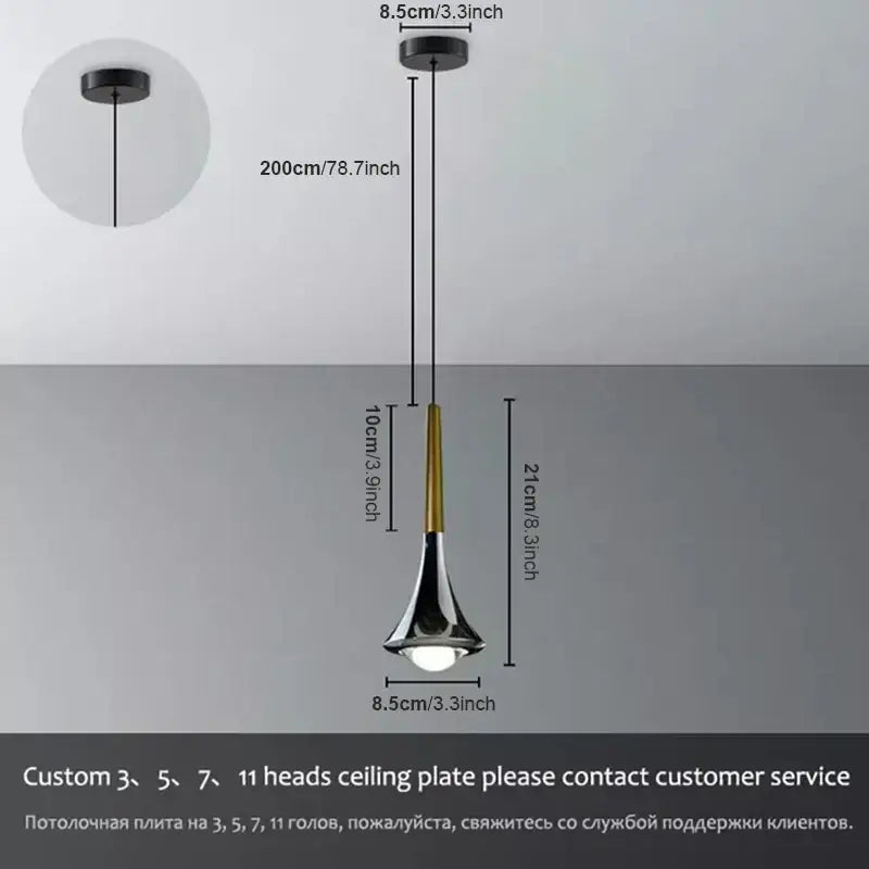 Modern chrome conical led rain pendant lamp bedroom light