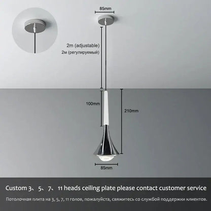 Modern chrome conical led rain pendant lamp bedroom light