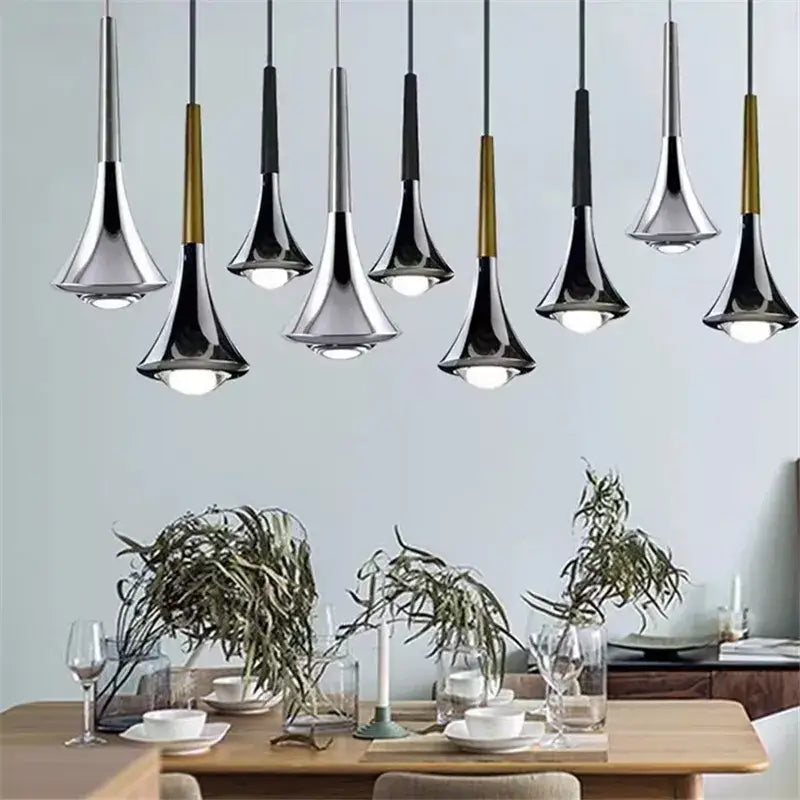 Modern chrome conical led rain pendant lamp bedroom light