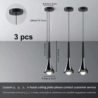 Modern chrome conical led rain pendant lamp bedroom light