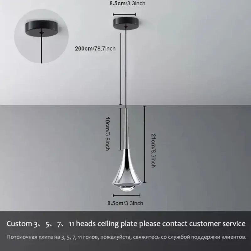 Modern chrome conical led rain pendant lamp bedroom light