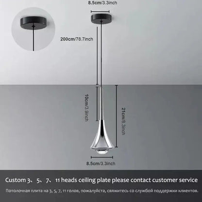 Modern chrome conical led rain pendant lamp bedroom light