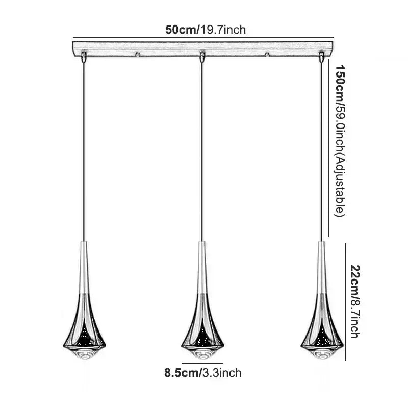 Modern chrome conical led rain pendant lamp bedroom light
