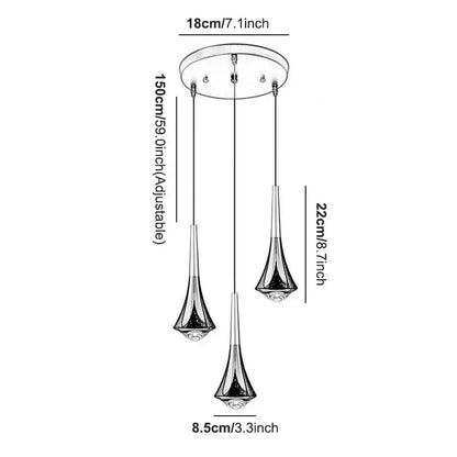 Modern chrome conical led rain pendant lamp bedroom light
