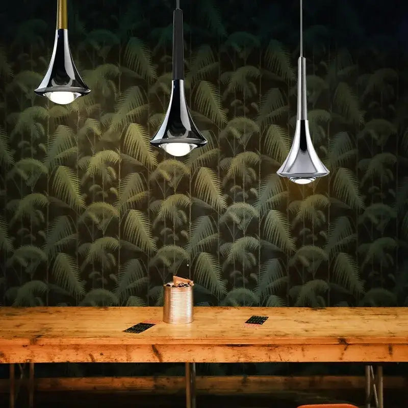 Modern chrome conical led rain pendant lamp bedroom light