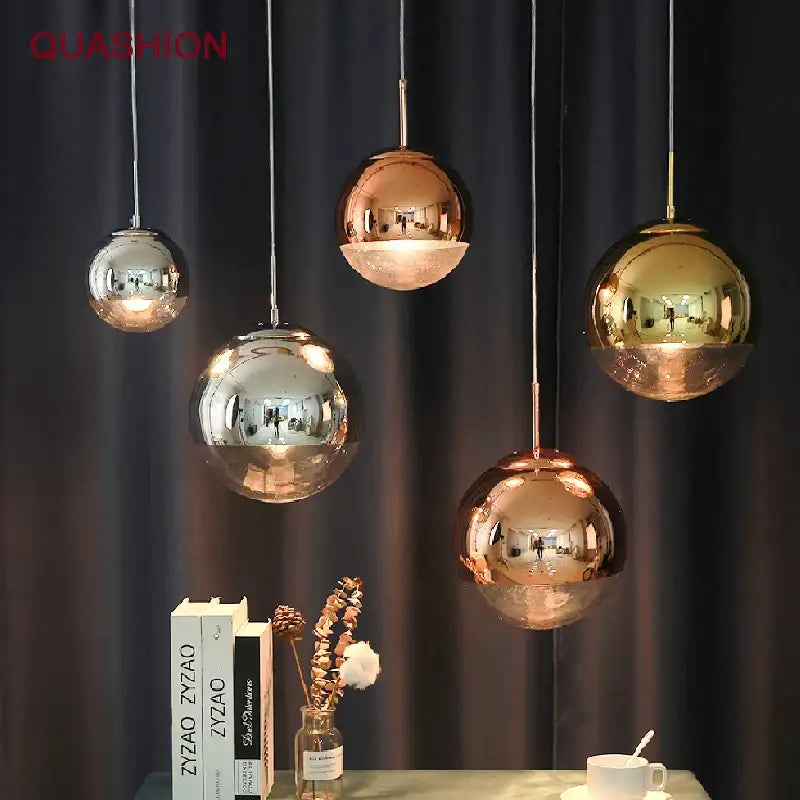 Modern chrome & copper glass ball led pendant light dining room