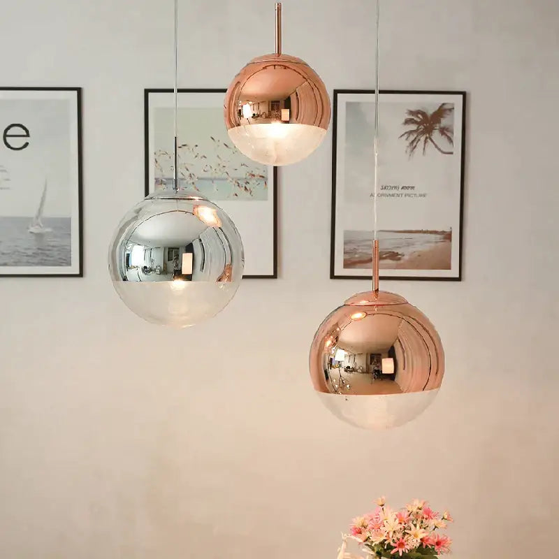 Modern chrome & copper glass ball led pendant light dining room