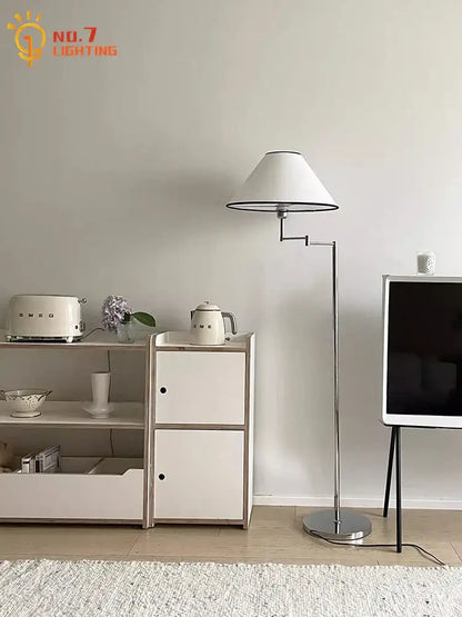 Modern chrome cream rocker arm floor lamp for living room