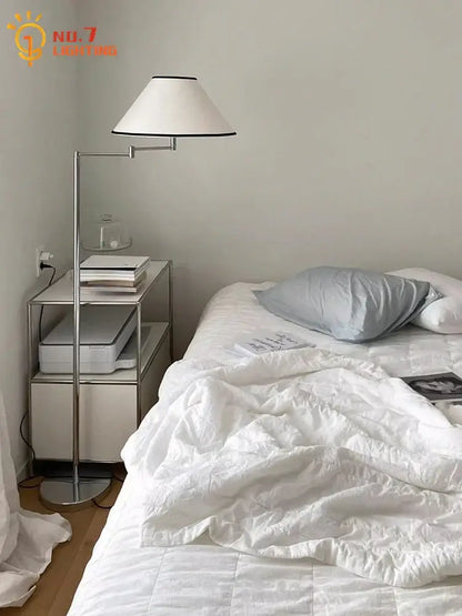 Modern chrome cream rocker arm floor lamp for living room