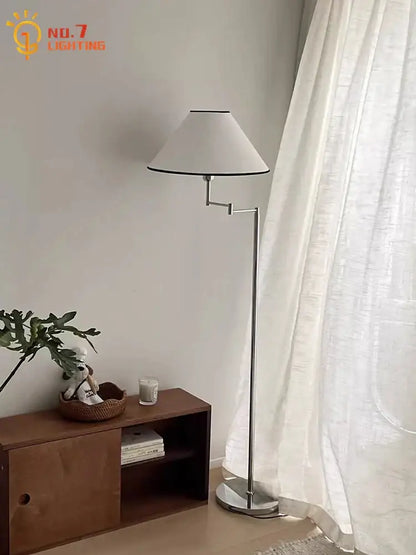 Modern chrome cream rocker arm floor lamp for living room