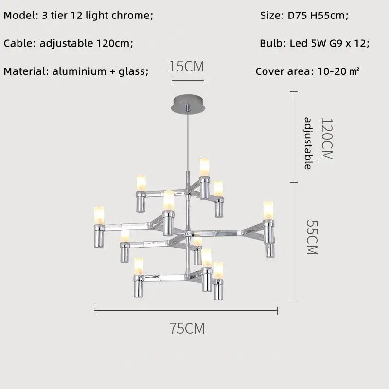 Modern chrome crown major chandelier multi tiered kitchen light