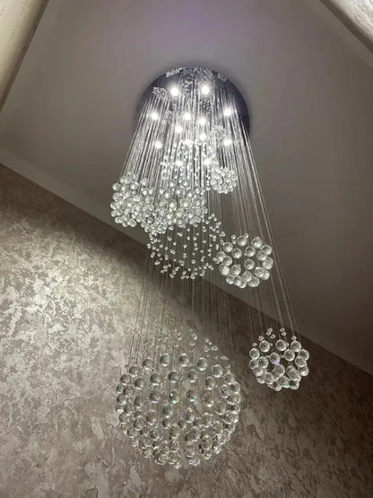 Modern chrome crystal ball chandelier – living room cascading light