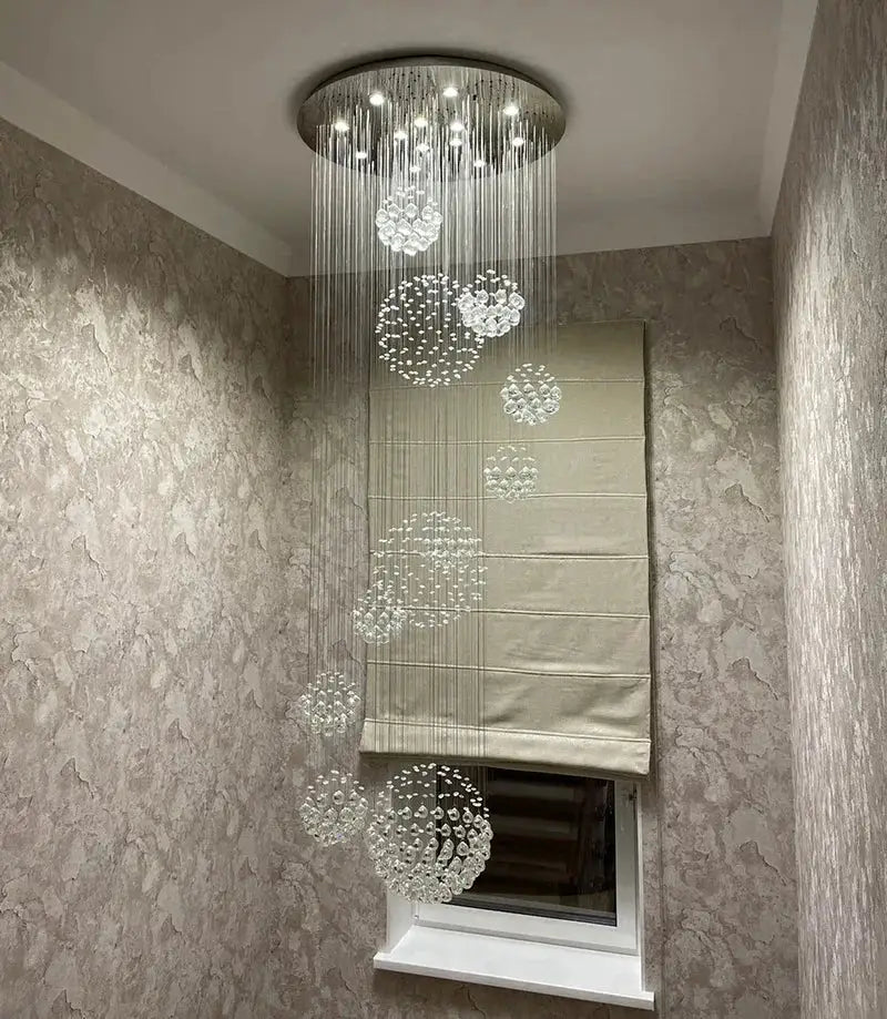 Modern chrome crystal ball design chandelier staircase light