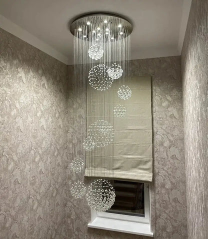 Modern chrome crystal ball design chandelier staircase light