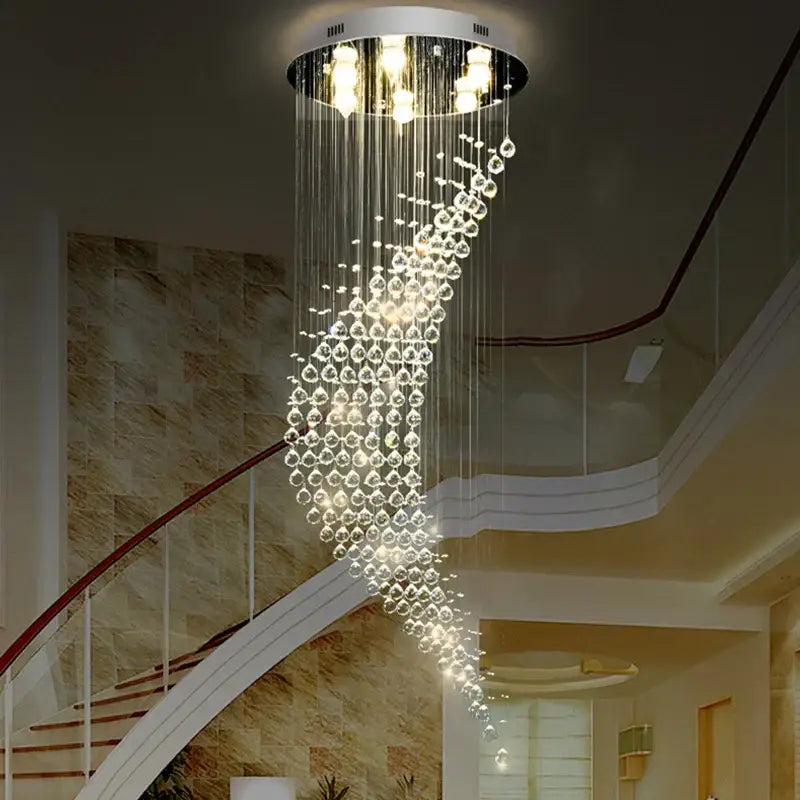 Modern chrome crystal ball spiral chandelier dining room led light