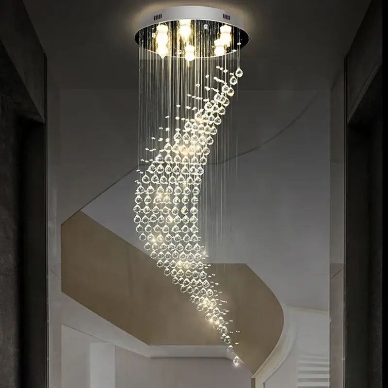 Modern chrome crystal ball spiral chandelier dining room led light