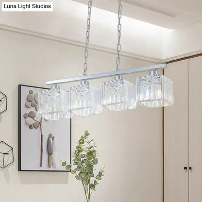 Modern chrome crystal block hanging lamp kit kitchen island light