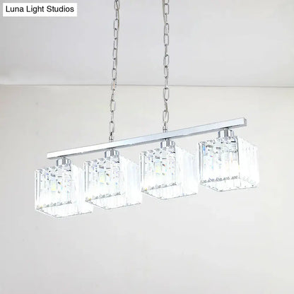 Modern chrome crystal block hanging lamp kit kitchen island light