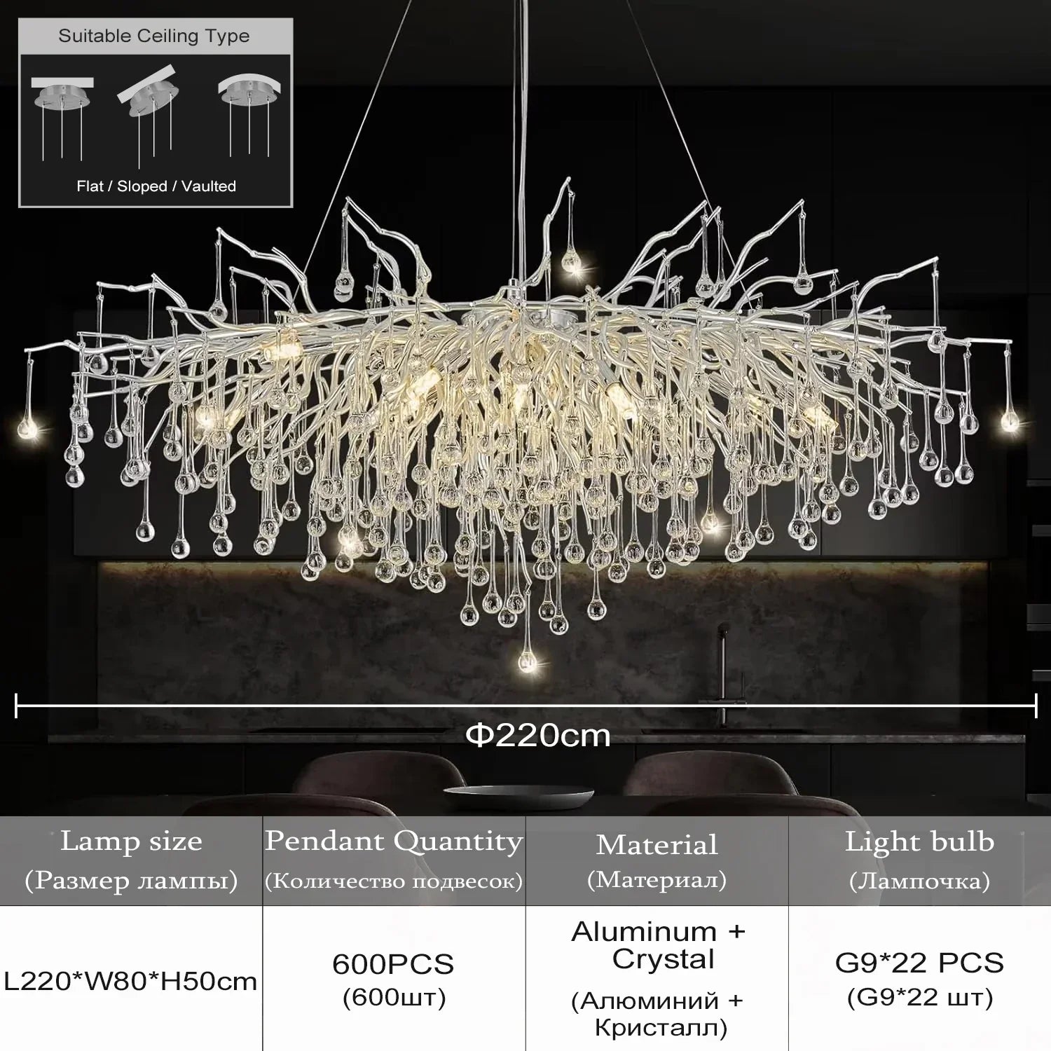 DecorBites™ Modern Chrome Crystal Chandelier for Living Room