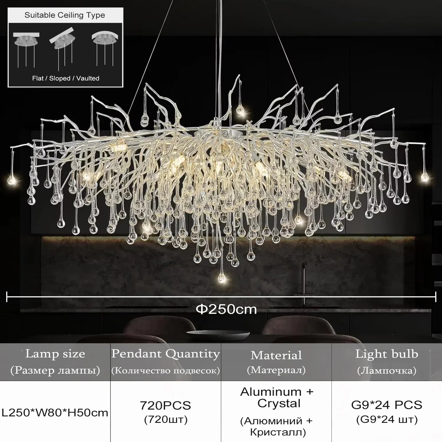 DecorBites™ Modern Chrome Crystal Chandelier for Living Room