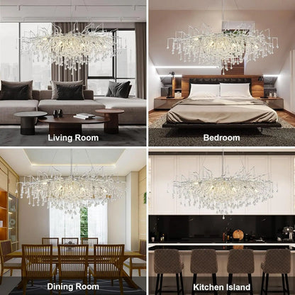 DecorBites™ Modern Chrome Crystal Chandelier for Living Room